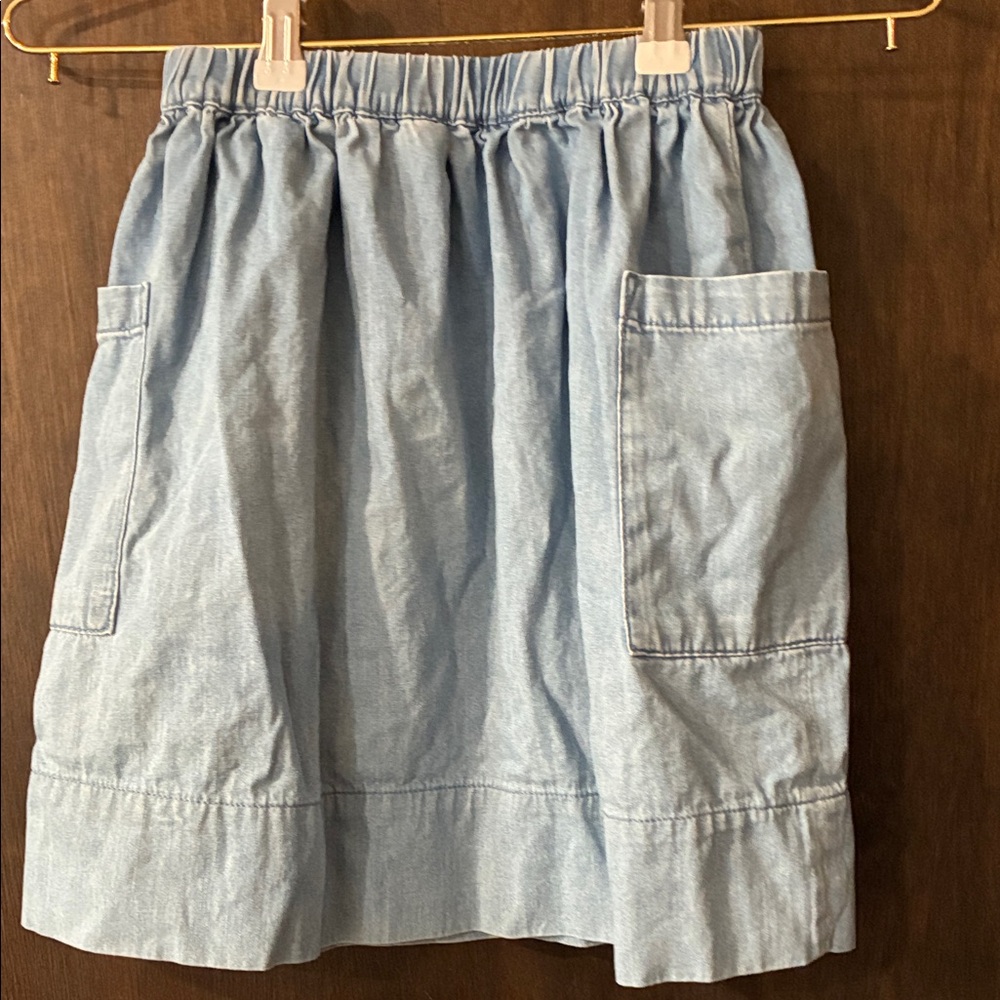 Hanna Andersson Light Blue A-Line Chmabray Skirt with Floral Embroidery - Picture 6 of 6